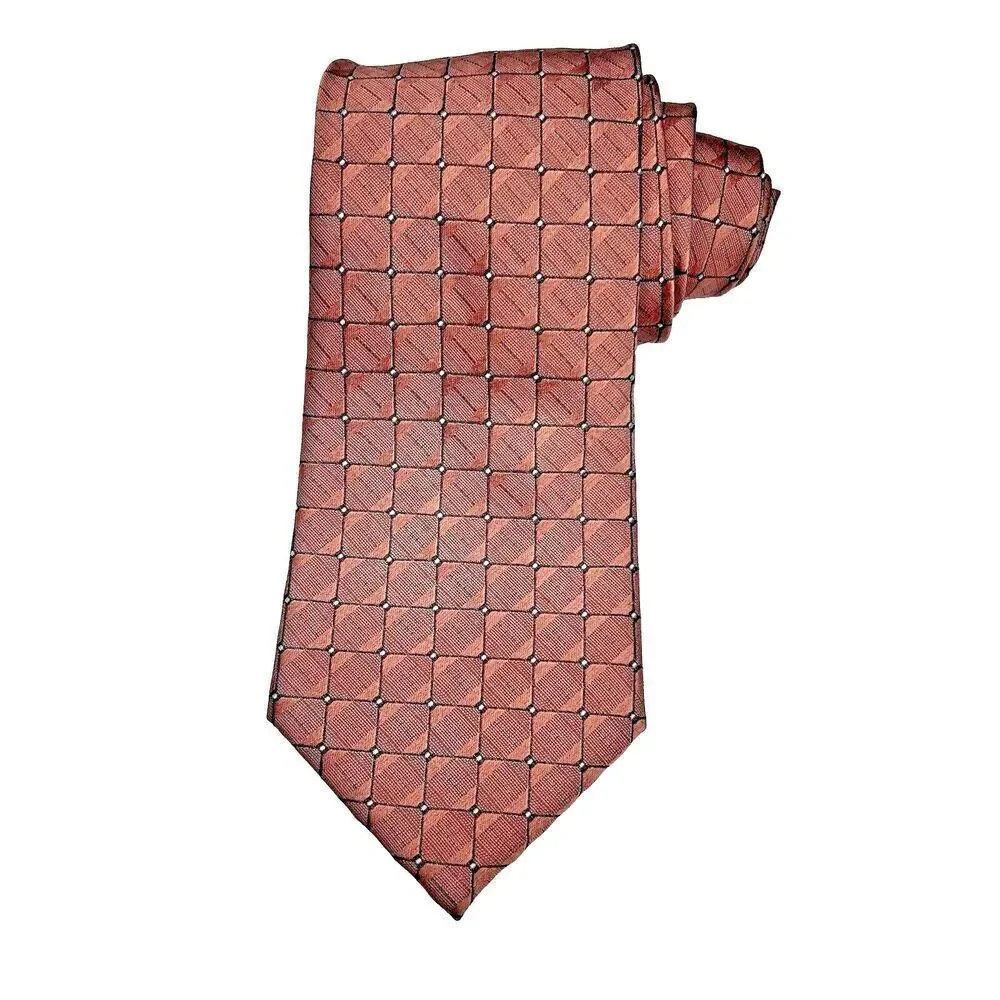 Calvin Klein mens long classic tie marron geometric  plaid chocolate brown
